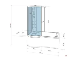 AcquaVapore Kombination Whirlpool Dusche K50-R30-WP Duschkabine Wanne 100x170
