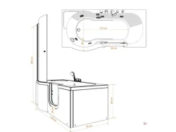 AcquaVapore Seniorendusche und Badewanne mit Tür S12D-TH-R-EC Dusche 85x170