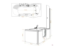 AcquaVapore Seniorendusche und Wanne mit Whirlpool S12D-EH-WP-L Dusche 170x85