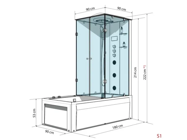 AcquaVapore Whirlpool Dusche Kombination K05-L03-WP Duschtempel 180x90