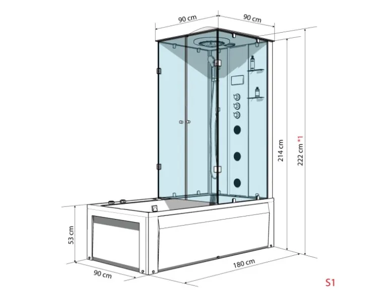 AcquaVapore Whirlpool Dusche Kombination K05-L01-WP Duschtempel 180x90