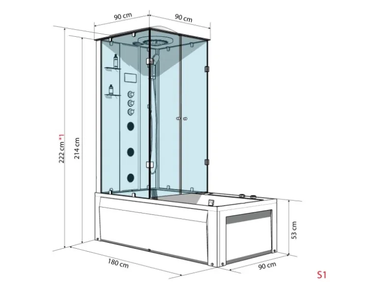 AcquaVapore Whirlpool Dusche Kombination K05-R01-WP Duschtempel 90x180