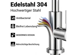 AICA Säulenbrause-Wasserhahn Chrom Zwei Wasserauslassmodi Küche Mischbatterie Ausziehbar 360° Drehbar Einhand-Spültischarmatur Bad Küchenarmatur