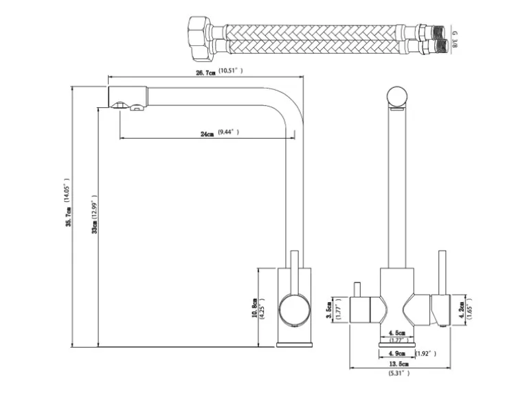 AICA Wasserhahn Chrom Küche Spültischarmatur 3-Wege mit Trinkwasserfilter 2-Hebel Design für Doppelspülen 360° Schwenkbar