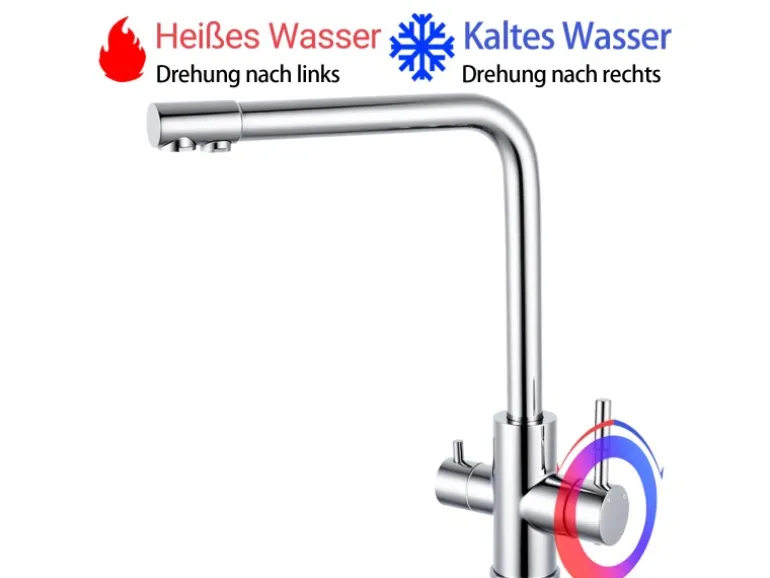 AICA Wasserhahn Chrom Küche Spültischarmatur 3-Wege mit Trinkwasserfilter 2-Hebel Design für Doppelspülen 360° Schwenkbar