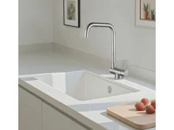AICA Wasserhahn Doppelfunktion 360° Drehbare Kippbare Silber Küchenarmatur mit 304 Edelstahl und Keramikventil Mischbatterie