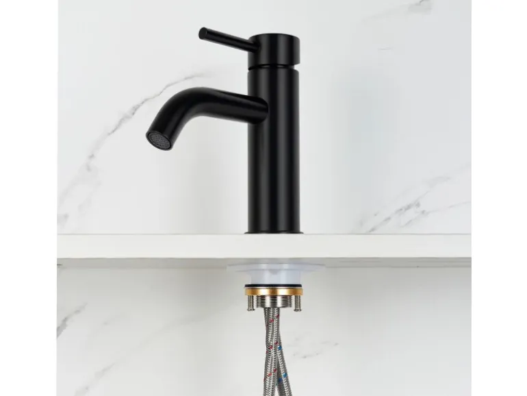 AICA Wasserhahn Schwarz Bad Niedriger Waschtischarmatur Waschbecken Armaturen 304 Edelstahl Einhebelmischer Mischbatterie