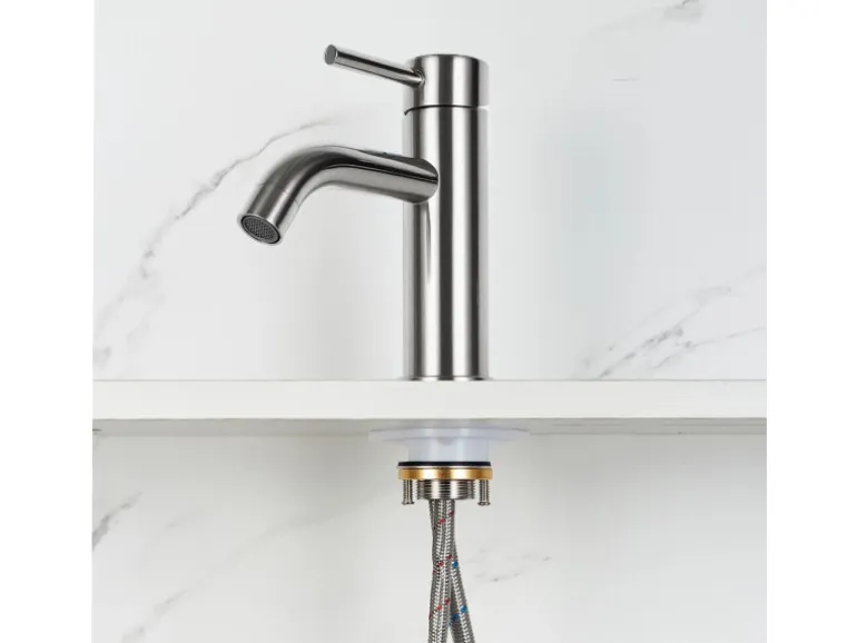 AICA Wasserhahn Silber Bad Niedriger Waschtischarmatur Waschbecken Armaturen 304 Edelstahl Einhebelmischer Mischbatterie