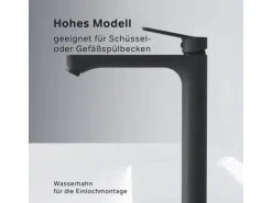 AM.PM Waschtischarmatur mit hohem Auslauf Hit Wasserhahn Bad aus Messing, Mischbatterie FTA92022 Schwarz