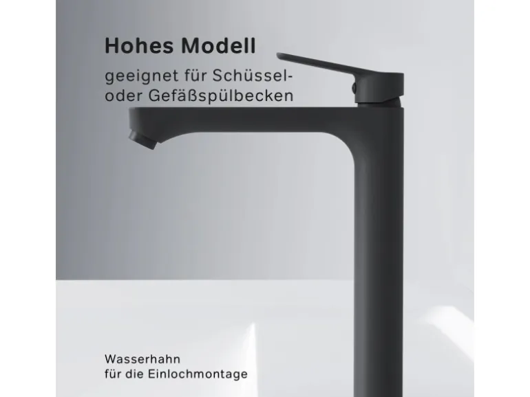 AM.PM Waschtischarmatur mit hohem Auslauf Hit Wasserhahn Bad aus Messing, Mischbatterie FTA92022 Schwarz
