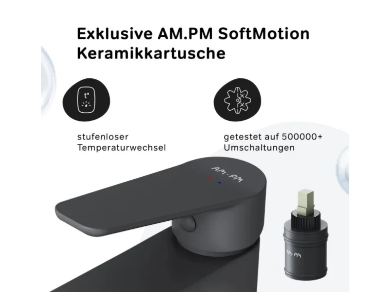 AM.PM Waschtischarmatur mit Klick-Ablaufgarnitur, Waschbecken Armatur, Mischbatterie FTA82222 Hit M-Größe Schwarz