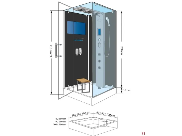 AquaVapore Dampfdusche Duschtempel Sauna Dusche Duschkabine D38-10L2-EC 90x90 cm