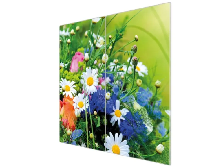 Banjado Herdabdeckplatte Glas 2 Teilig Je 30x52CM Schneidebrett Herdabdeckung Mit Motiv Blumenstrauß
