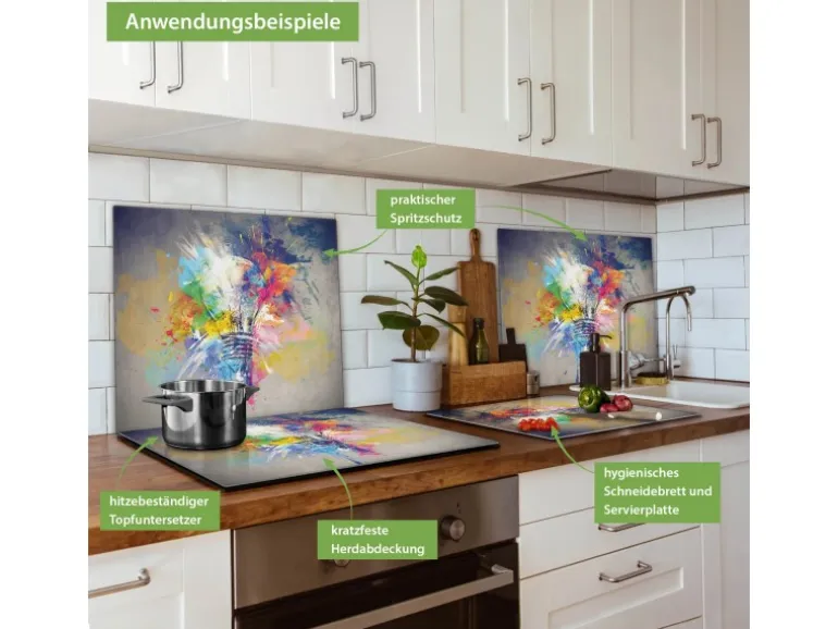 Banjado Herdabdeckplatte Glas 1 Teilig 60x52CM Schneidebrett Herdabdeckung Mit Motiv Idee