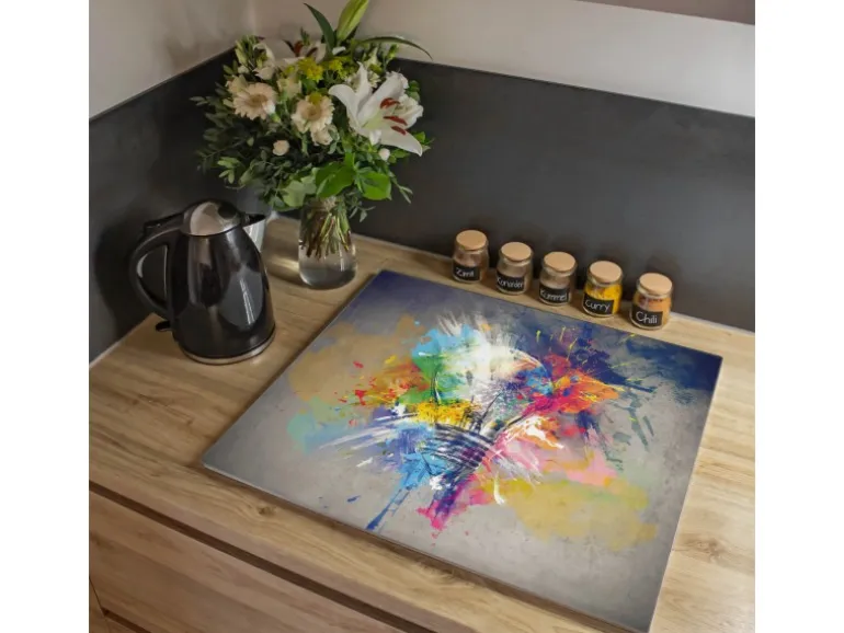 Banjado Herdabdeckplatte Glas 1 Teilig 60x52CM Schneidebrett Herdabdeckung Mit Motiv Idee