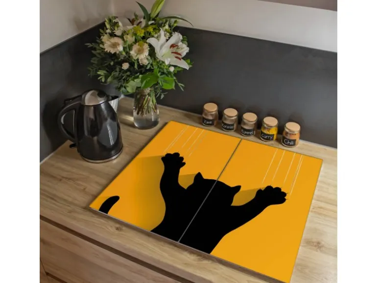 Banjado Herdabdeckplatte Glas 2 Teilig Je 30x52CM Schneidebrett Herdabdeckung Mit Motiv Scratch