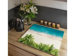 Banjado Herdabdeckplatte Glas 1 Teilig 60x52CM Schneidebrett Herdabdeckung Mit Motiv Strandtag