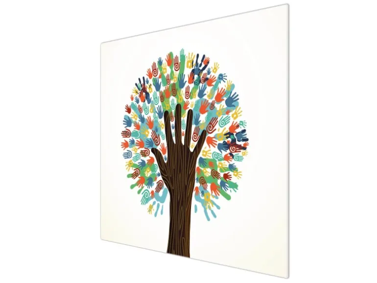 Banjado Herdabdeckplatte Glas 1 Teilig 60x52CM Schneidebrett Herdabdeckung Mit Motiv We Are The World
