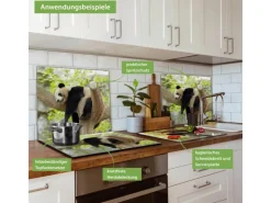 Banjado Herdabdeckplatte Glas 1 Teilig 60x52CM Schneidebrett Herdabdeckung Mit Motiv Panda