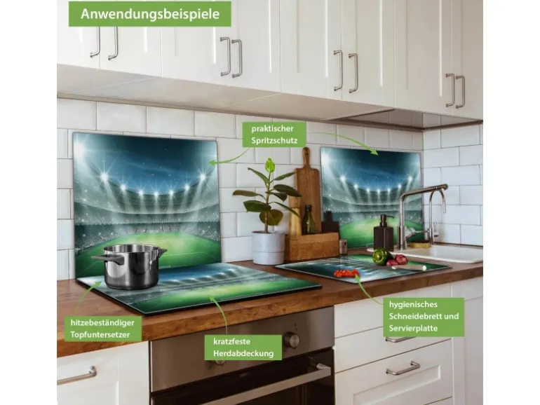 Banjado Herdabdeckplatte Glas 1 Teilig 60x52CM Schneidebrett Herdabdeckung Mit Motiv Arena