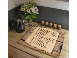 Banjado Herdabdeckplatte Glas 1 Teilig 60x52CM Schneidebrett Herdabdeckung Mit Motiv Happy Day