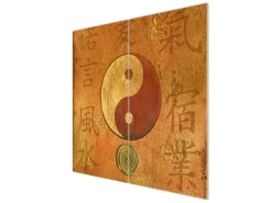 Banjado Herdabdeckplatte Glas 2 Teilig Je 30x52CM Schneidebrett Herdabdeckung Mit Motiv Yin Yang