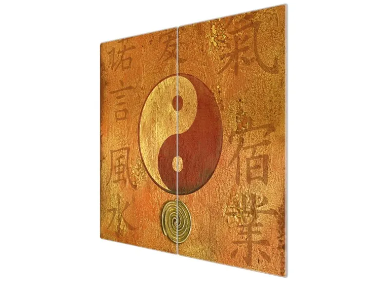 Banjado Herdabdeckplatte Glas 2 Teilig Je 30x52CM Schneidebrett Herdabdeckung Mit Motiv Yin Yang