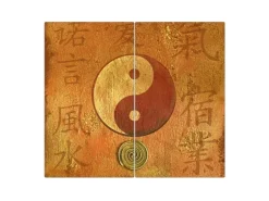 Banjado Herdabdeckplatte Glas 2 Teilig Je 30x52CM Schneidebrett Herdabdeckung Mit Motiv Yin Yang