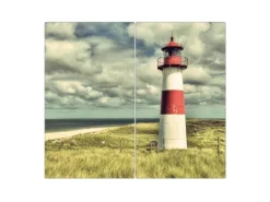Banjado Herdabdeckplatte Glas 2 Teilig Je 30x52CM Schneidebrett Herdabdeckung Mit Motiv Leuchtturm Sylt