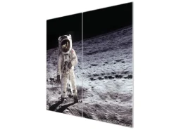 Banjado Herdabdeckplatte Glas 2 Teilig Je 30x52CM Schneidebrett Herdabdeckung Mit Motiv Astronaut