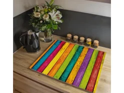 Banjado Herdabdeckplatte Glas 1 Teilig 60x52CM Schneidebrett Herdabdeckung Mit Motiv Bunte Holzlatten
