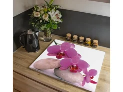 Banjado Herdabdeckplatte Glas 1 Teilig 60x52CM Schneidebrett Herdabdeckung Mit Motiv Orchidee