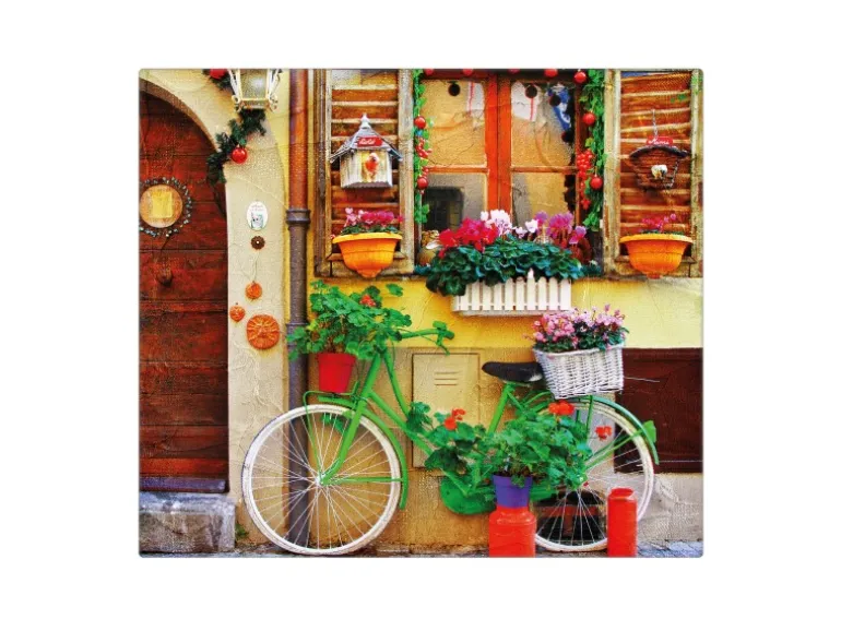 Banjado Herdabdeckplatte Glas 1 Teilig 60x52CM Schneidebrett Herdabdeckung Mit Motiv Grünes Fahrrad