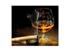 Banjado Herdabdeckplatte Glas 1 Teilig 60x52CM Schneidebrett Herdabdeckung Mit Motiv Whiskey & Cigar