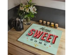 Banjado Herdabdeckplatte Glas 1 Teilig 60x52CM Schneidebrett Herdabdeckung Mit Motiv Home Sweet Home