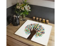 Banjado Herdabdeckplatte Glas 2 Teilig Je 30x52CM Schneidebrett Herdabdeckung Mit Motiv We Are The World