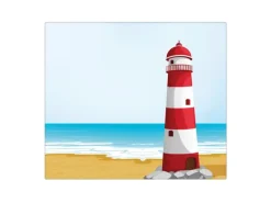 Banjado Herdabdeckplatte Glas 1 Teilig 60x52CM Schneidebrett Herdabdeckung Mit Motiv Leuchtturm Illustration