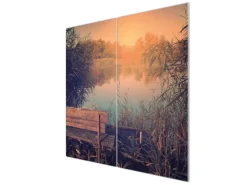 Banjado Herdabdeckplatte Glas 2 Teilig Je 30x52CM Schneidebrett Herdabdeckung Mit Motiv Bank Am See