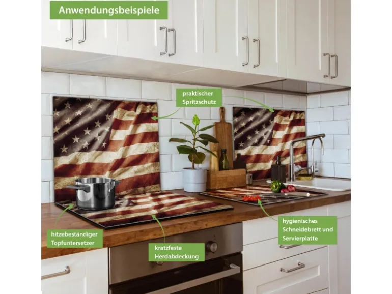 Banjado Herdabdeckplatte Glas 1 Teilig 60x52CM Schneidebrett Herdabdeckung Mit Motiv United States