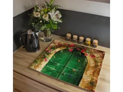 Banjado Herdabdeckplatte Glas 2 Teilig Je 30x52CM Schneidebrett Herdabdeckung Mit Motiv Ferienhaus