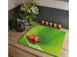 Banjado Herdabdeckplatte Glas 2 Teilig Je 30x52CM Schneidebrett Herdabdeckung Mit Motiv Marienkäfer