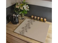 Banjado Herdabdeckplatte Glas 1 Teilig 60x52CM Schneidebrett Herdabdeckung Mit Motiv Baumwollblüte Monochrom