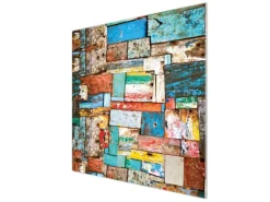 Banjado Herdabdeckplatte Glas 1 Teilig 60x52CM Schneidebrett Herdabdeckung Mit Motiv Bunte Holzschindeln