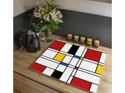 Banjado Herdabdeckplatte Glas 1 Teilig 60x52CM Schneidebrett Herdabdeckung Mit Motiv Rot Gelb Blau