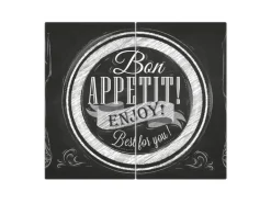 Banjado Herdabdeckplatte Glas 2 Teilig Je 30x52CM Schneidebrett Herdabdeckung Mit Motiv Bon Appetit