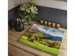Banjado Herdabdeckplatte Glas 2 Teilig Je 30x52CM Schneidebrett Herdabdeckung Mit Motiv Berchtesgadener Land