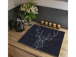 Banjado Herdabdeckplatte Glas 2 Teilig Je 30x52CM Schneidebrett Herdabdeckung Mit Motiv Sternbild Hirsch
