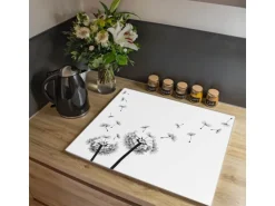 Banjado Herdabdeckplatte Glas 1 Teilig 60x52CM Schneidebrett Herdabdeckung Mit Motiv Pusteblume 2