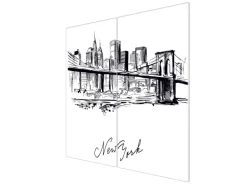 Banjado Herdabdeckplatte Glas 2 Teilig Je 30x52CM Schneidebrett Herdabdeckung Mit Motiv New York Skizze