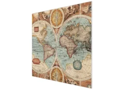 Banjado Herdabdeckplatte Glas 2 Teilig Je 30x52CM Schneidebrett Herdabdeckung Mit Motiv Historische Weltkarte
